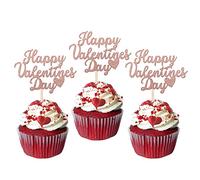 Xsstarmi 24 Pack Happy Valentine's Day Cupcake Toppers Glitter Sweet Love Be Mine Valentines Cupcake Picks Valentine's Day Theme Birthday Party Cake Decorations Supplies Rose Gold
