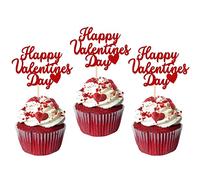 Xsstarmi 24 Pack Happy Valentine's Day Cupcake Toppers Glitter Sweet Love Be Mine Valentines Cupcake Picks Valentine's Day Theme Birthday Party Cake Decorations Supplies Red