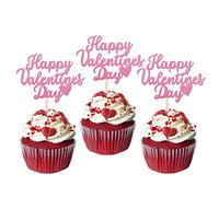Xsstarmi 24 Pack Happy Valentine's Day Cupcake Toppers Glitter Sweet Love Be Mine Valentines Cupcake Picks Valentine's Day Theme Birthday Party Cake Decorations Supplies Pink