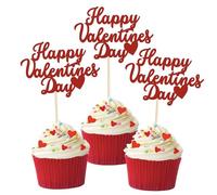 Xsstarmi 24 Pack Happy Valentine's Day Cupcake Toppers Heart Glitter Sweet Love Be Mine Valentines Cupcake Picks for Valentine's Day Theme Birthday Party Cake Decorations Supplies Red