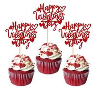 Xsstarmi 24 Pack Happy Valentine's Day Cupcake Toppers Sweet Love Heart Cupcake Picks Cupid's Arrow Cake Decorations for Valentine's Day Theme Bridal Shower Wedding Party Supplies Red