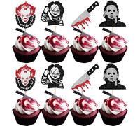 Xsstarmi 24 Pack Have a Killer Birthday Cupcake Toppers Halloween Party Decorations Horror Classic Movie Characters Cupcake Picks for Halloween Baby Shower Birthday Party Cake Decorations