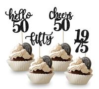 Xsstarmi 24 Pack Hello 50 Theme Birthday Cupcake Toppers Black Glitter Fifty Fabulous Legend Since 1995 Cupcake Picks Cheers to 50 Years Cake Decorations for Happy 50th Birthday Party Supplies