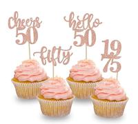 Xsstarmi 24 Pack Hello 50 Theme Birthday Cupcake Toppers Glitter Fifty Fabulous Legend Since 1995 Cupcake Picks Cheers to 50 Years Cake Decorations for Happy 50th Birthday Party Supplies Rose Gold