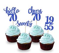 Xsstarmi 24 Pack Hello 70 Theme Birthday Cupcake Toppers Blue Glitter Seventy Fabulous Legend Since 1995 Cupcake Picks Cheers to 70 Years Cake Decorations for Happy 70th Birthday Party Supplies