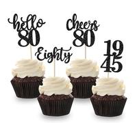 Xsstarmi 24 Pack Hello 80 Theme Birthday Cupcake Toppers Black Glitter Eighty Fabulous Legend Since 1995 Cupcake Picks Cheers to 80 Years Cake Decorations for Happy 80th Birthday Party Supplies
