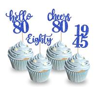 Xsstarmi 24 Pack Hello 80 Theme Birthday Cupcake Toppers Blue Glitter Eighty Fabulous Legend Since 1995 Cupcake Picks Cheers to 80 Years Cake Decorations for Happy 80th Birthday Party Supplies