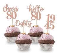 Xsstarmi 24 Pack Hello 80 Theme Birthday Cupcake Toppers Glitter Eighty Fabulous Legend Since 1995 Cupcake Picks Cheers to 80 Years Cake Decorations for Happy 80th Birthday Party Supplies Rose Gold