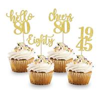 Xsstarmi 24 Pack Hello 80 Theme Birthday Cupcake Toppers Gold Glitter Eighty Fabulous Legend Since 1995 Cupcake Picks Cheers to 80 Years Cake Decorations for Happy 80th Birthday Party Supplies