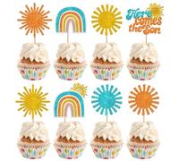Xsstarmi 24 Pack Here Comes the Son Cupcake Toppers Here Comes the Son Baby Shower Decorations Sun Cupcake Picks for Sun Theme Baby Shower Birthday Party Cake Decorations