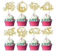 Xsstarmi 24 Pack Jesus Christmas Cupcake Toppers Gold Holy Nativity Hope Believe Christ Blessed Cupcake Picks Jesus Birthday Cake Decorations for Religion Christmas Party Decorations
