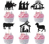 Xsstarmi 24 Pack Jesus Christmas Cupcake Toppers Religion Christmas Nativity Cupcake Picks Jesus Birthday Cake Decorations for Holy Nativity Christmas Party Deocrations Black