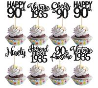 Xsstarmi 24 Pack Legend Since 1935 Cupcake Toppers Black Glitter Vintage 1935 Cupcake Picks Cheers to 90 Awesome Ninty Cake Decorations for Hello 90 Fabulous Happy 90th Birthday Party Supplies