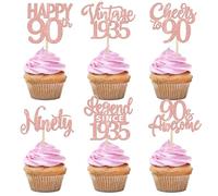 Xsstarmi 24 Pack Legend Since 1935 Cupcake Toppers Glitter Vintage 1935 Cupcake Picks Cheers to 90 Awesome Ninty Cake Decorations for Hello 90 Happy 90th Birthday Party Supplies Rose Gold