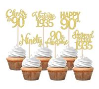 Xsstarmi 24 Pack Legend Since 1935 Cupcake Toppers Gold Glitter Vintage 1935 Cupcake Picks Cheers to 90 Awesome Ninty Cake Decorations for Hello 90 Fabulous Happy 90th Birthday Party Supplies