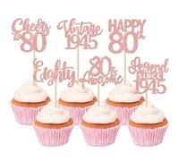 Xsstarmi 24 Pack Legend Since 1945 Cupcake Toppers Glitter Vintage 1945 Cupcake Picks Cheers to 80 Awesome Eighty Cake Decorations for Hello 80 Happy 80th Birthday Party Supplies Rose Gold