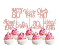Xsstarmi 24 Pack Legend Since 1946 Cupcake Toppers Glitter Vintage 1946 Cupcake Picks Cheers to 80 Awesome Eighty Cake Decorations for Hello 80 Happy 80th Birthday Party Supplies Rose Gold