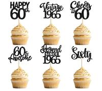 Xsstarmi 24 Pack Legend Since 1965 Cupcake Toppers Black Glitter Vintage 1965 Cupcake Picks Cheers to 60 Awesome Sixty Cake Decorations for Hello 60 Fabulous Happy 60th Birthday Party Supplies