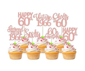 Xsstarmi 24 Pack Legend Since 1966 Cupcake Toppers Glitter Vintage 1966 Cupcake Picks Cheers to 60 Awesome Sixty Cake Decorations for Hello 60 Happy 60th Birthday Party Supplies Rose Gold