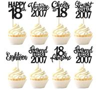 Xsstarmi 24 Pack Legend Since 2007 Cupcake Toppers Black Glitter Vintage 2007 Cupcake Picks Cheers to 18 Awesome Eighteen Cake Decorations for Hello 18 Fabulous Happy 18th Birthday Party Supplies