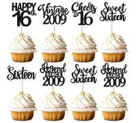 Xsstarmi 24 Pack Legend Since 2009 Cupcake Toppers Black Glitter Vintage 2009 Cupcake Picks Cheers to 16 Awesome Sixteen Cake Decorations for Sweet 16 Fabulous Happy 16th Birthday Party Supplies