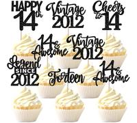 Xsstarmi 24 Pack Legend Since 2012 Cupcake Toppers Black Glitter Vintage 2012 Cupcake Picks Cheers to 14 Awesome Forteen Cake Decorations for Sweet 14 Fabulous Happy 14th Birthday Party Supplies