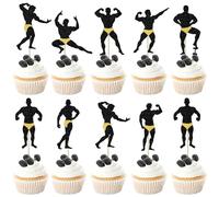 Xsstarmi 24 Pack Male Stripper Cupcake Toppers Black Glitter Dancers Beefcake Cupcake Picks for Bachelorette Shower Birthday Party Cake Decorations Supplies Black
