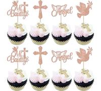 Xsstarmi 24 Pack Mi Bautizo Cupcake Toppers Angel Dove Religious God Bless Cupcake Picks for Christening Baptism Baby Shower Birthday Party Cake Decorations Rose Gold