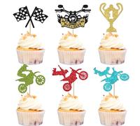 Xsstarmi 24 Pack Motorcycle Cupcake Toppers Glitter Motocross Dirt Bike Cupcake Picks Trophy Racing Cupcake Decorations for Sports Motocross Theme Birthday Party Cake Decorations
