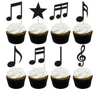 Xsstarmi 24 Pack Music Cupcake Toppers Black Star Glitter Musical Symbols Music Note Cupcake Picks for Artist Musician Birthday Anniversary Party Cake Decorations Supplies