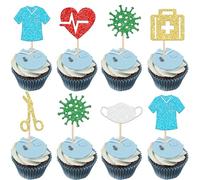Xsstarmi 24 Pack Nurse Cupcake Toppers Nurse Cap Hear Rn Themed Nursing Cupcake Picks Decorations Nurse Decorations for Party for Medical Rn Nurse Grad Themed Birthday Cake Decorations