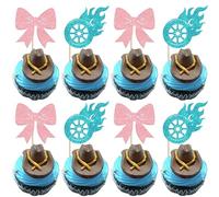 Xsstarmi 24 Pack Pink Bows and Racing Wheel Cupcake Toppers Burnouts Boy or Girl Cupcake Picks Gender Reveal Cake Decorations for Baby Shower Birthday Decorations