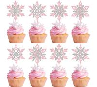 Xsstarmi 24 Pack Pink Glitter Snowflake Cupcake Toppers Double Layered Silver Snowflake Cupcake Picks Decoration for Winter Frozen Theme Baby Shower Wedding Birthday Christmas Party Cake Decorations
