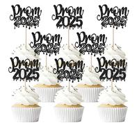 Xsstarmi 24 Pack Prom 2025 Cupcake Toppers Black Glitter Class of 2025 Congrats Grad Cupcake Picks for 2025 Graduation Prom Party Cake Decorations Supplies