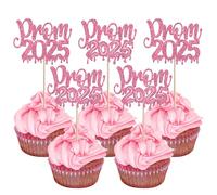 Xsstarmi 24 Pack Prom 2025 Cupcake Toppers Pink Glitter Class of 2025 Congrats Grad Cupcake Picks for 2025 Graduation Prom Party Cake Decorations Supplies