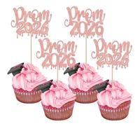 Xsstarmi 24 Pack Prom 2026 Cupcake Toppers Glitter Class of 2026 Congrats Grad Cupcake Picks for 2026 Graduation Prom Party Cake Decorations Supplies Rose Gold