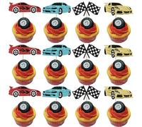 Xsstarmi 24 Pack Racing Car Cupcake Toppers Glitter Racing Flag Cupcake Picks for Let's Go Racing Sports Theme Baby Shower Birthday Party Cake Decorations Supplies