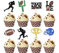 Xsstarmi 24 Pack Rugby Ball Cupcake Toppers Black Football Cupcake Toppers Football Player Sport Cupcake Picks Super Rugby Touch Down Sports Theme Baby Shower Birthday Party Cake Decorations