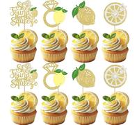 Xsstarmi 24 Pack She Found Her Main Squeeze Cupcake Toppers Diamond Ring Glitter Lemon Cupcake Picks for Bridal Shower Wedding Engagement Bachelorette Party Cake Decorations