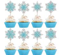 Xsstarmi 24 Pack Snowflake Cupcake Toppers Glitter Silver Blue Winter Wonderland Cupcake Picks Double Layers Snowflake Cake Decorations for Winter Theme Baby Shower Birthday Party Decorations