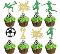 Xsstarmi 24 Pack Soccer Cupcake Toppers Glitter Football Goal Game Cupcake Picks Soccer Trophy Cake Decorations Football Sports Baby Shower Girls Birthday Party Supplies Green
