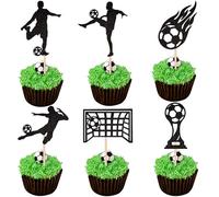 Xsstarmi 24 Pack Soccer Cupcake Toppers Glitter Football Sports Cupcake Picks Decoration for Goal Game Trophy Football Theme Baby Shower Boys Birthday Party Cake Decorations Black
