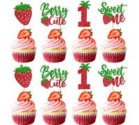Xsstarmi 24 Pack Strawberry One Cupcake Toppers Glitter Sweet One Cupcake Picks Berry First Birthday Decor for Strawberry Fruit Theme Baby Shower 1st Birthday Party Cake Decorations