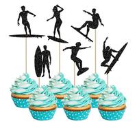 Xsstarmi 24 Pack Surfing Cupcake Toppers Glitter Surfboard Sport Cupcake Picks Surf Board Party Cake Decorations for Summer Beach Surf Theme Baby Shower Birthday Party Decorations Black