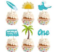 Xsstarmi 24 Pack Surfing Theme First Birthday Cupcake Toppers The Big One Party Decorations Surfboard Sport Cupcake Picks for Summer Beach Theme Baby Shower 1st Birthday Party Decorations