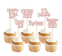 Xsstarmi 24 Pack Sweet 13th Birthday Cupcake Toppers Glitter Thirteen 13 Fabulous Vintage 2012 Cupcake Picks for Cheers to 13 Years 13th Birthday Wedding Anniversary Party Cake Decorations Rose Gold