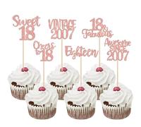 Xsstarmi 24 Pack Sweet 18th Birthday Cupcake Toppers Glitter Eighteen 18 Fabulous Vintage 2007 Cupcake Picks for Cheers to 18 Years 18th Birthday Wedding Anniversary Party Cake Decorations Rose Gold