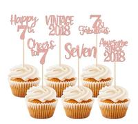 Xsstarmi 24 Pack Sweet 7th Birthday Cupcake Toppers Glitter Seven 7 Fabulous Vintage 2018 Cupcake Picks for Cheers to 7 Years 7th Birthday Wedding Anniversary Party Cake Decorations Rose Gold