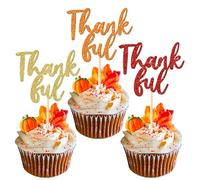 Xsstarmi 24 Pack Thankful Cupcake Toppers Glitter Thanksgiving Cupcake Picks Give Thanks Thank You Cupcake Decorations for Wedding Bridal Shower Birthday Party Cake Decorations Supplies