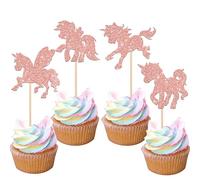 Xsstarmi 24 Pack Unicorn Cupcake Toppers Glitter Unicorn Horse Cupcake Picks Wing Unicorn Cake Decorations for Baby Shower Wedding Birthday Party Supplies Rose Gold